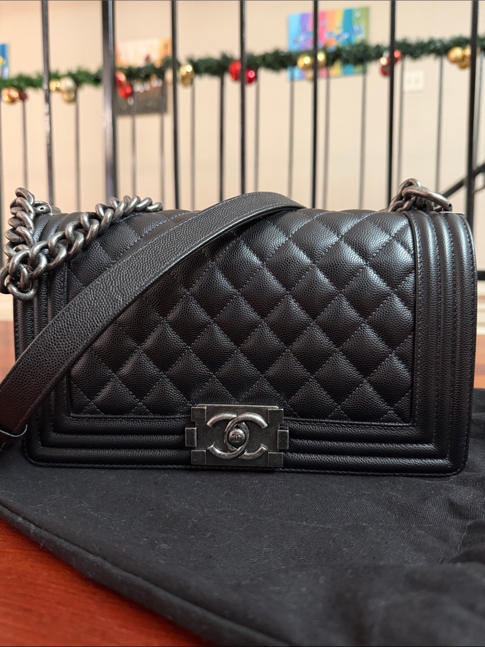 CHANEL Black Quilted Leather Medium Boy Flap Shoulder and Crossbody Bag